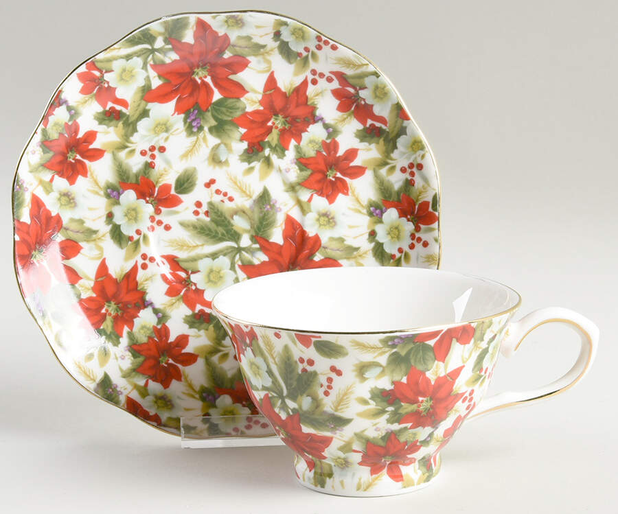 Poinsettia Chintz Footed Cup & Saucer Set by Grace's Teaware-1
