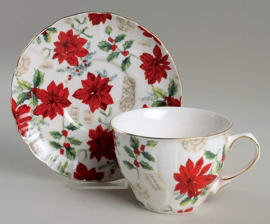 Poinsettia Chintz Flat Cup & Saucer Set by Grace's Teaware-1