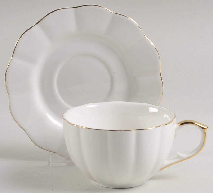 Scallop White (Gold Trim) Flat Cup & Saucer Set by Grace's Teaware-1
