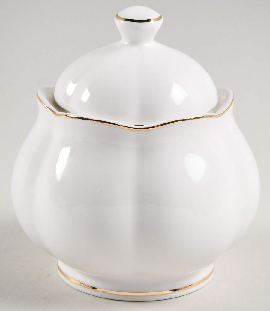 Scallop White (Gold Trim) Sugar Bowl & Lid by Grace's Teaware-1