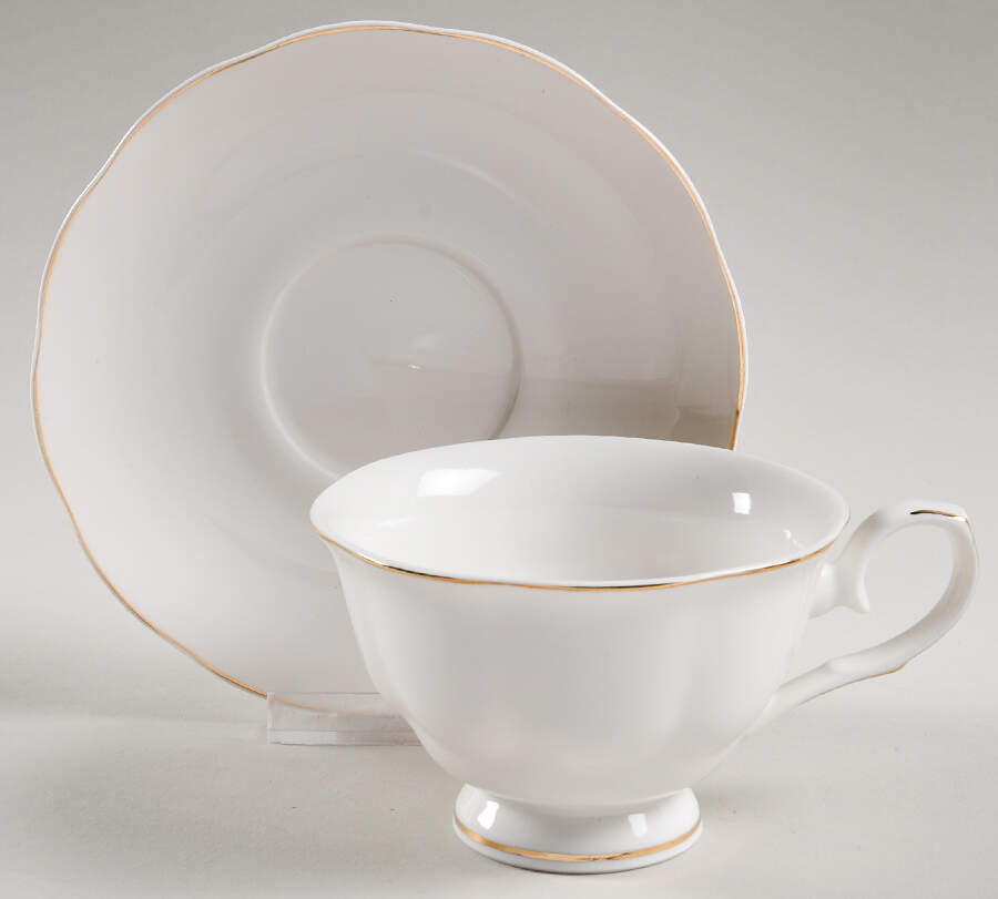 Scallop White (Gold Trim) Flat Cup & Saucer Set by Grace's Teaware-1