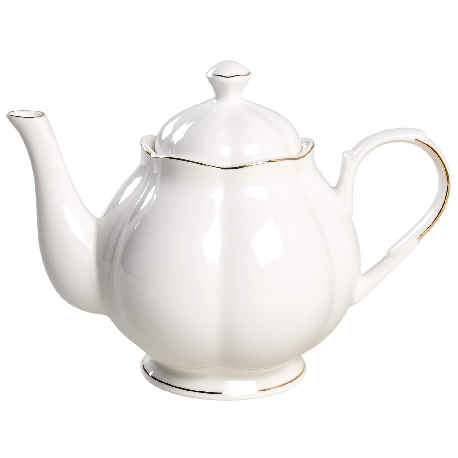Scallop White (Gold Trim) Teapot & Lid by Grace's Teaware-1