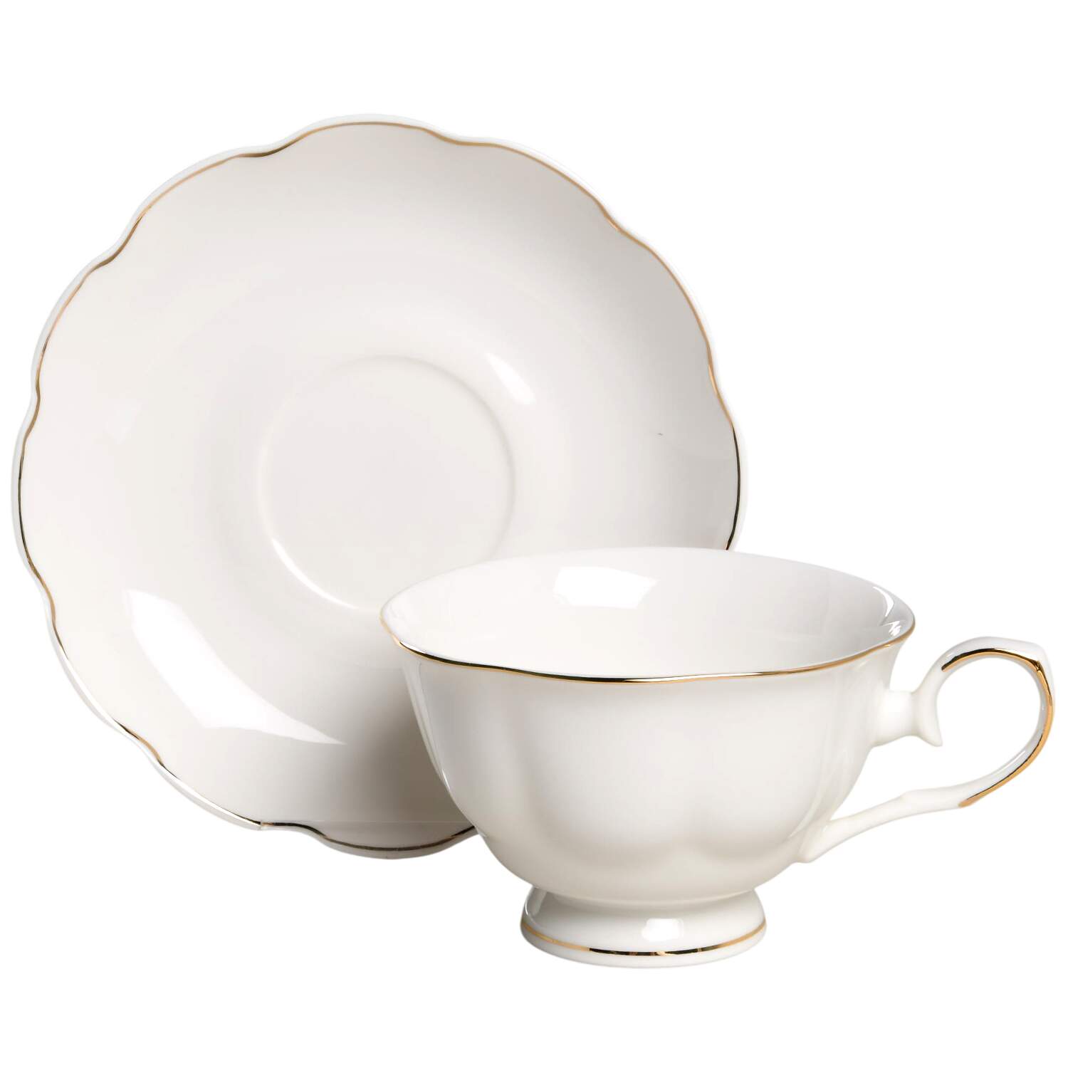 Scallop White (Gold Trim) Footed Cup & Saucer Set by Grace's Teaware-1