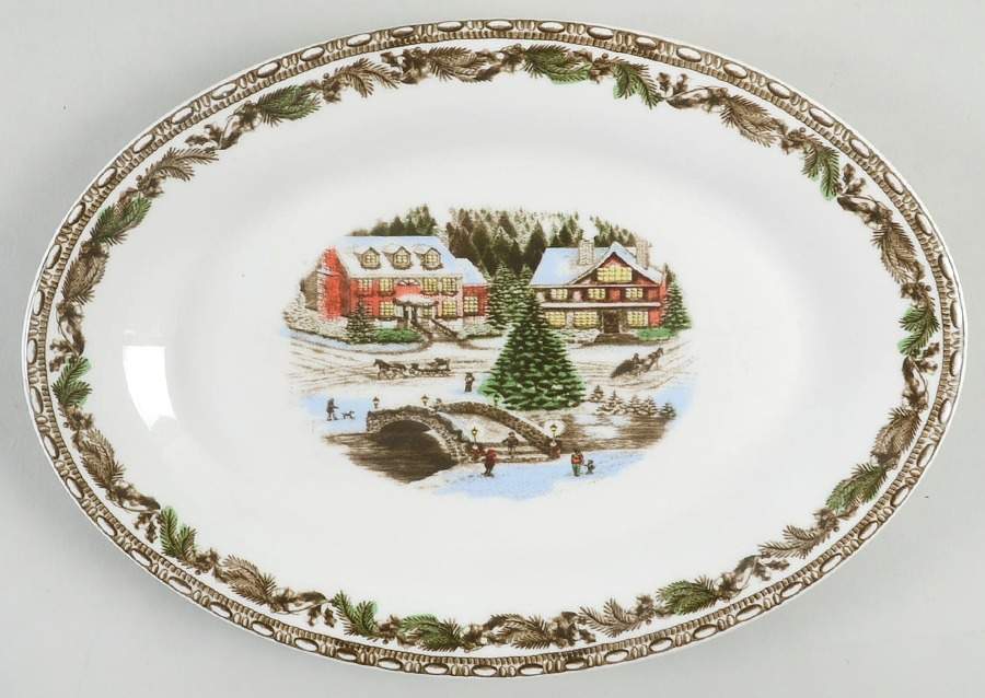 Christmas Toile 12" Oval Serving Platter by Gibson Designs-1
