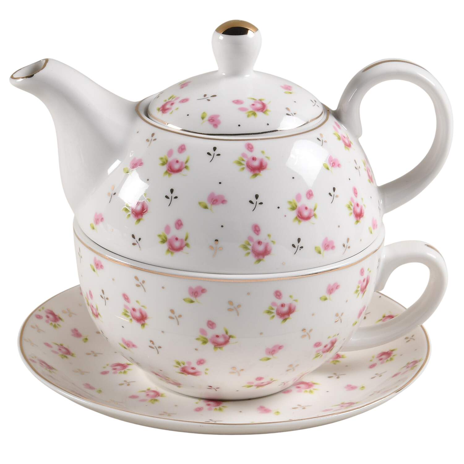 Pink Rose Individual Teapot & Lid with Cup & Saucer by Grace's Teaware-1