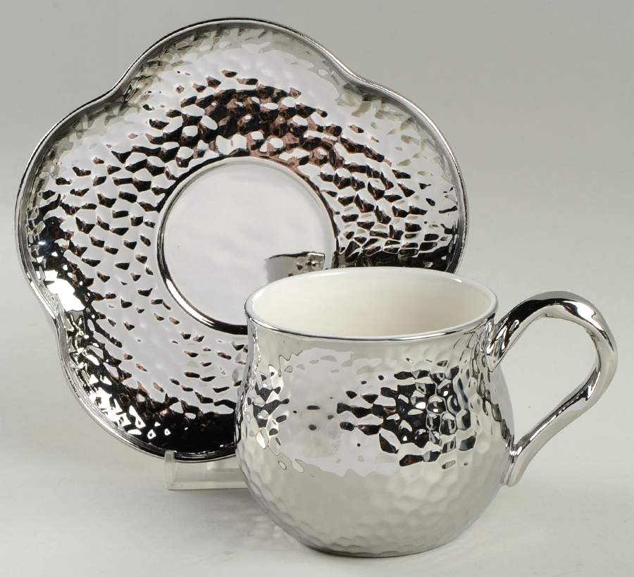 Silver Hammered Flat Cup & Saucer Set by Grace's Teaware-1