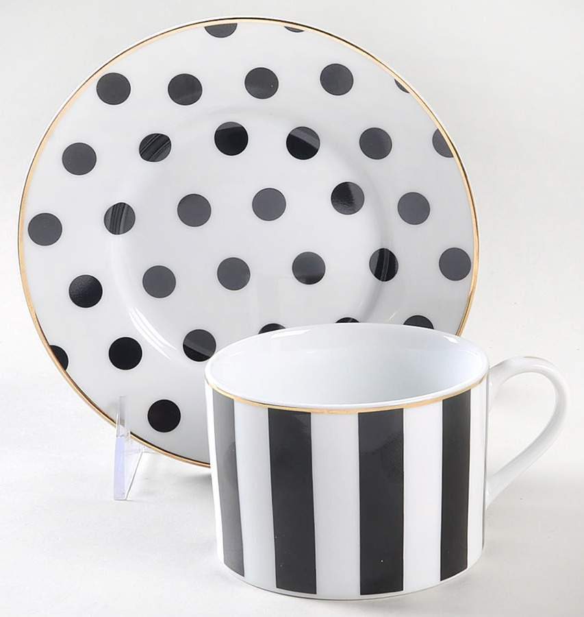 Big Black Dots Flat Cup & Saucer Set by Grace's Teaware-1