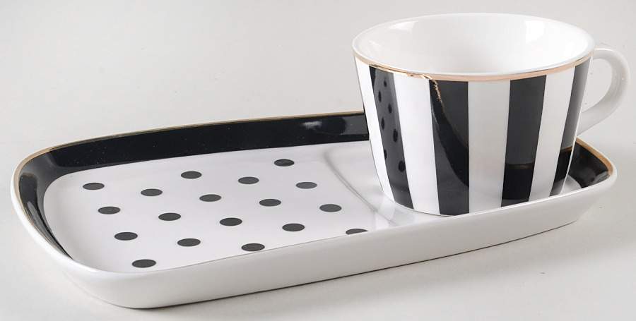 Big Black Dots Breakfast Cup & Saucer/Plate Set by Grace's Teaware-1