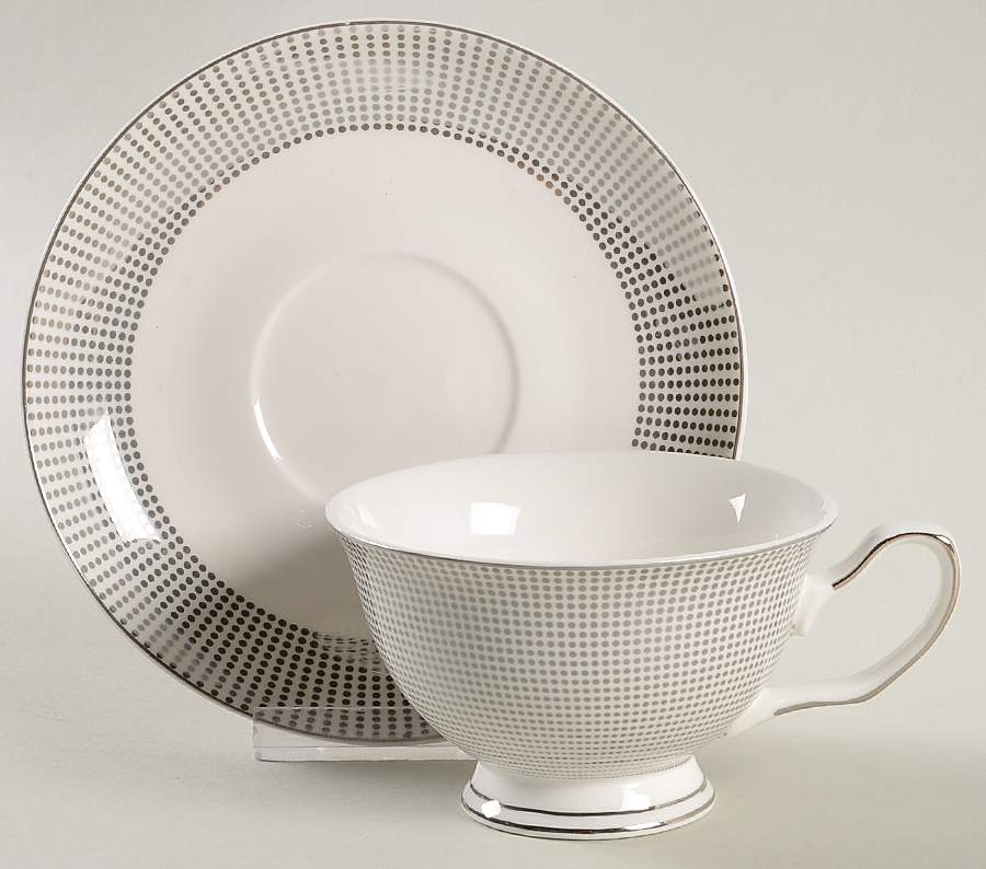 Grey Pin Dots Footed Cup & Saucer Set by Grace's Teaware-1