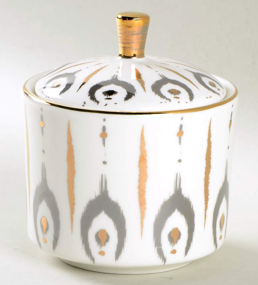 Grey Ikat Sugar Bowl & Lid by Grace's Teaware-1