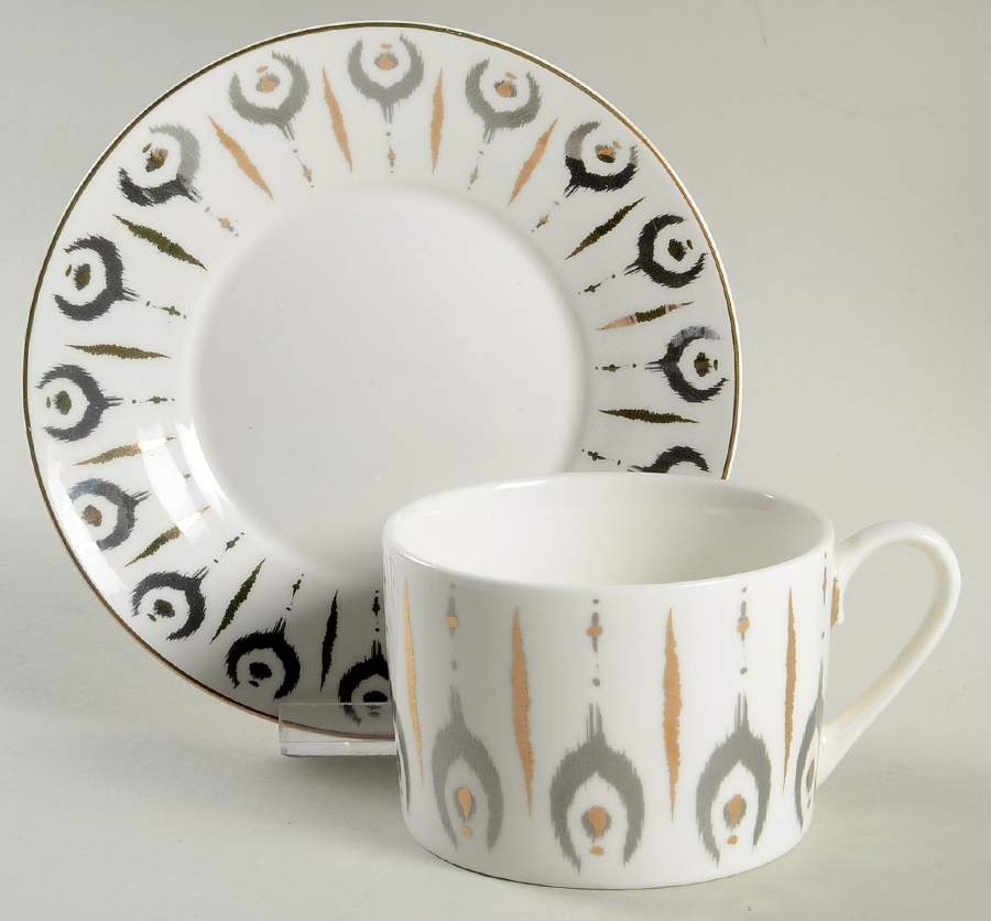 Grey Ikat Flat Cup & Saucer Set by Grace's Teaware-1