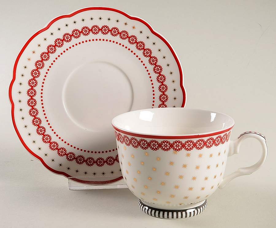 Red Nordic Flat Cup & Saucer Set by Grace's Teaware-1