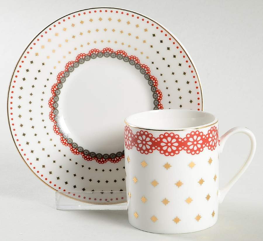 Red Nordic Flat Demitasse Cup & Saucer Set by Grace's Teaware-1