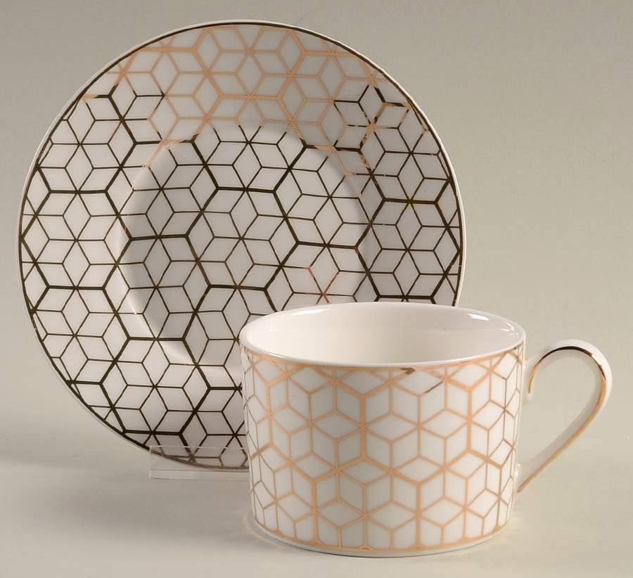 Gold Cube Flat Cup & Saucer Set by Grace's Teaware-1