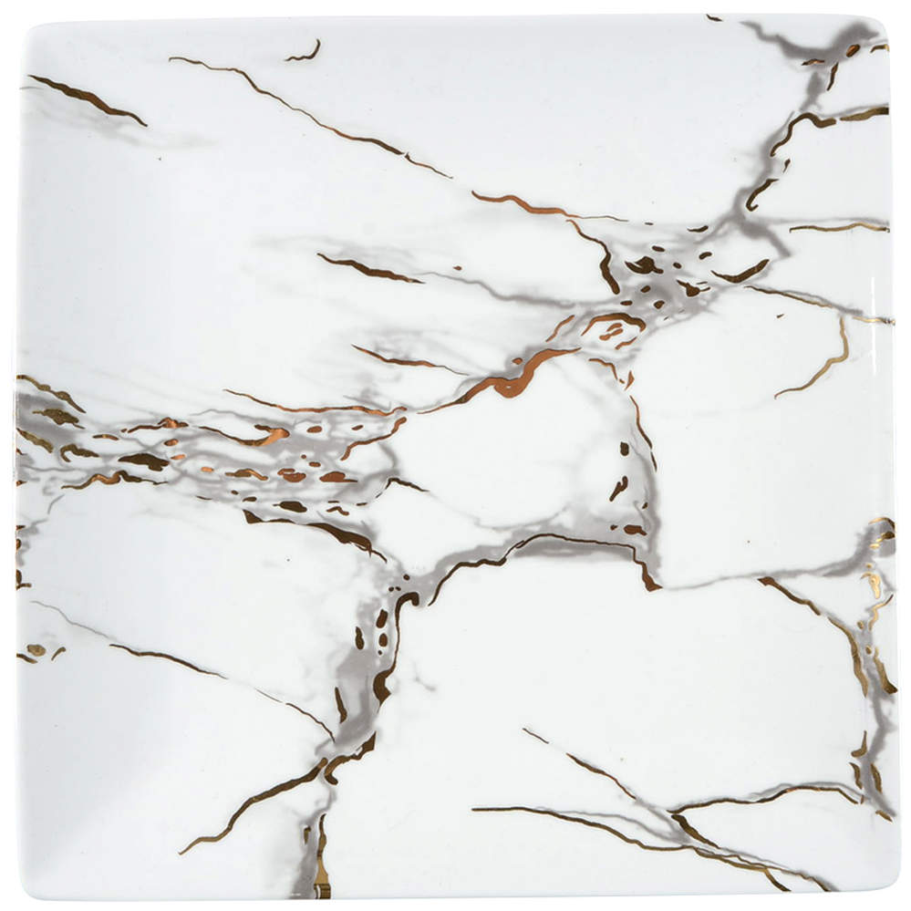 Grey Gold Marble Square Dinner Plate by Grace's Teaware-1