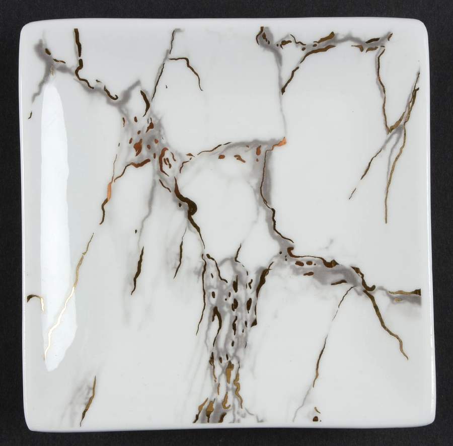 Grey Gold Marble Square Appetizer Plate by Grace's Teaware-1