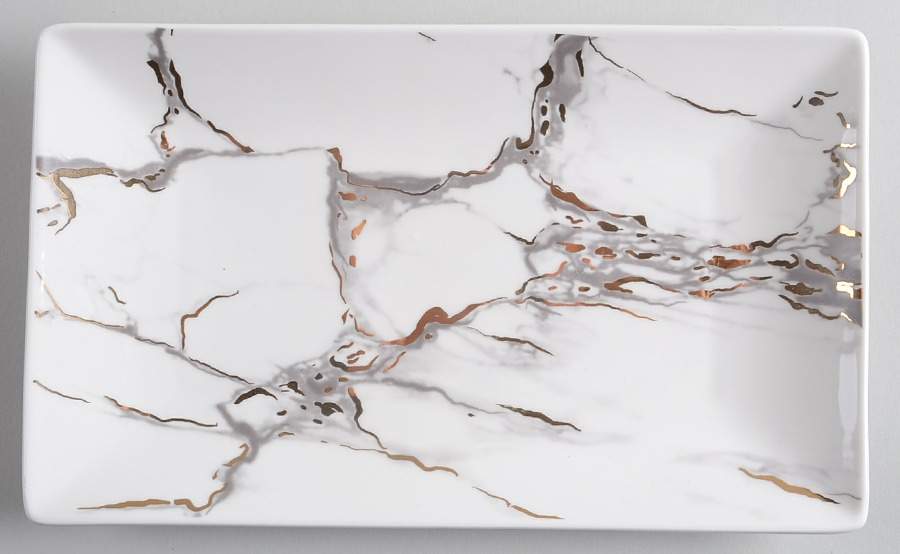 Grey Gold Marble 10" Rectangular Serving Platter by Grace's Teaware-1