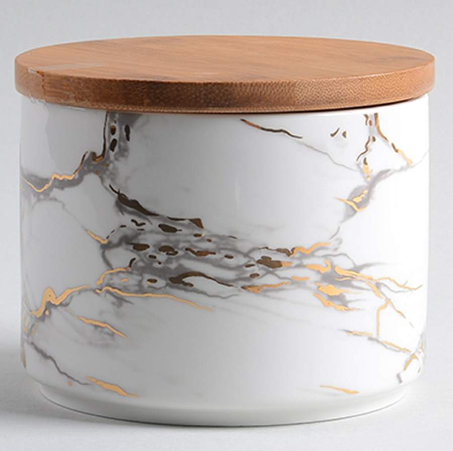 Grey Gold Marble Small Canister & Lid by Grace's Teaware-1