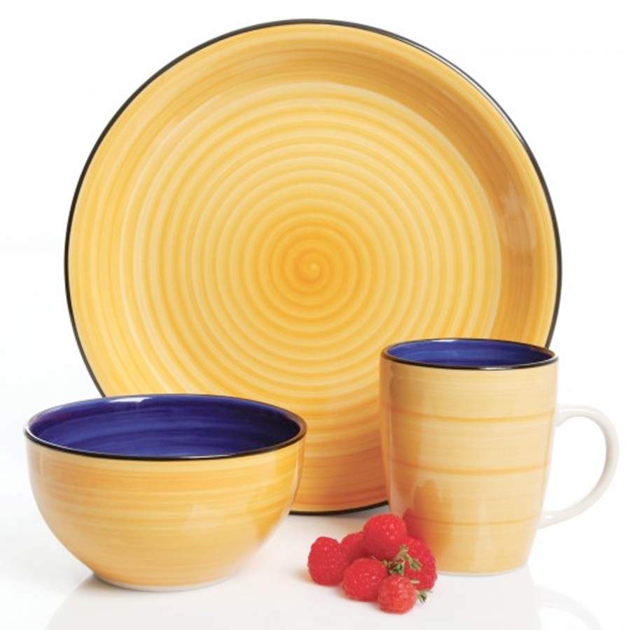 Color Fling Yellow and Cobalt Blue Dinner Plate by Gibson Designs-1