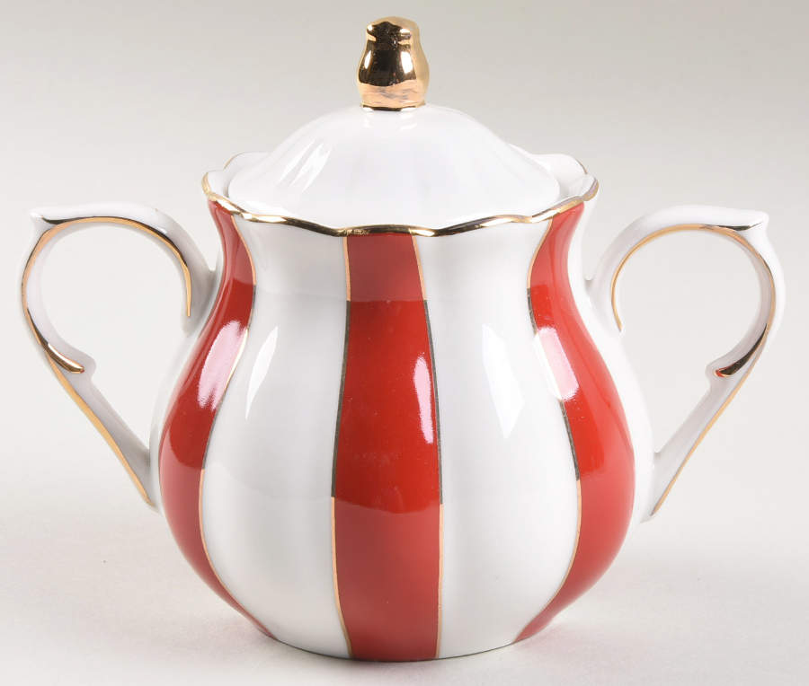 Red Scallop Sugar Bowl & Lid by Grace's Teaware-1