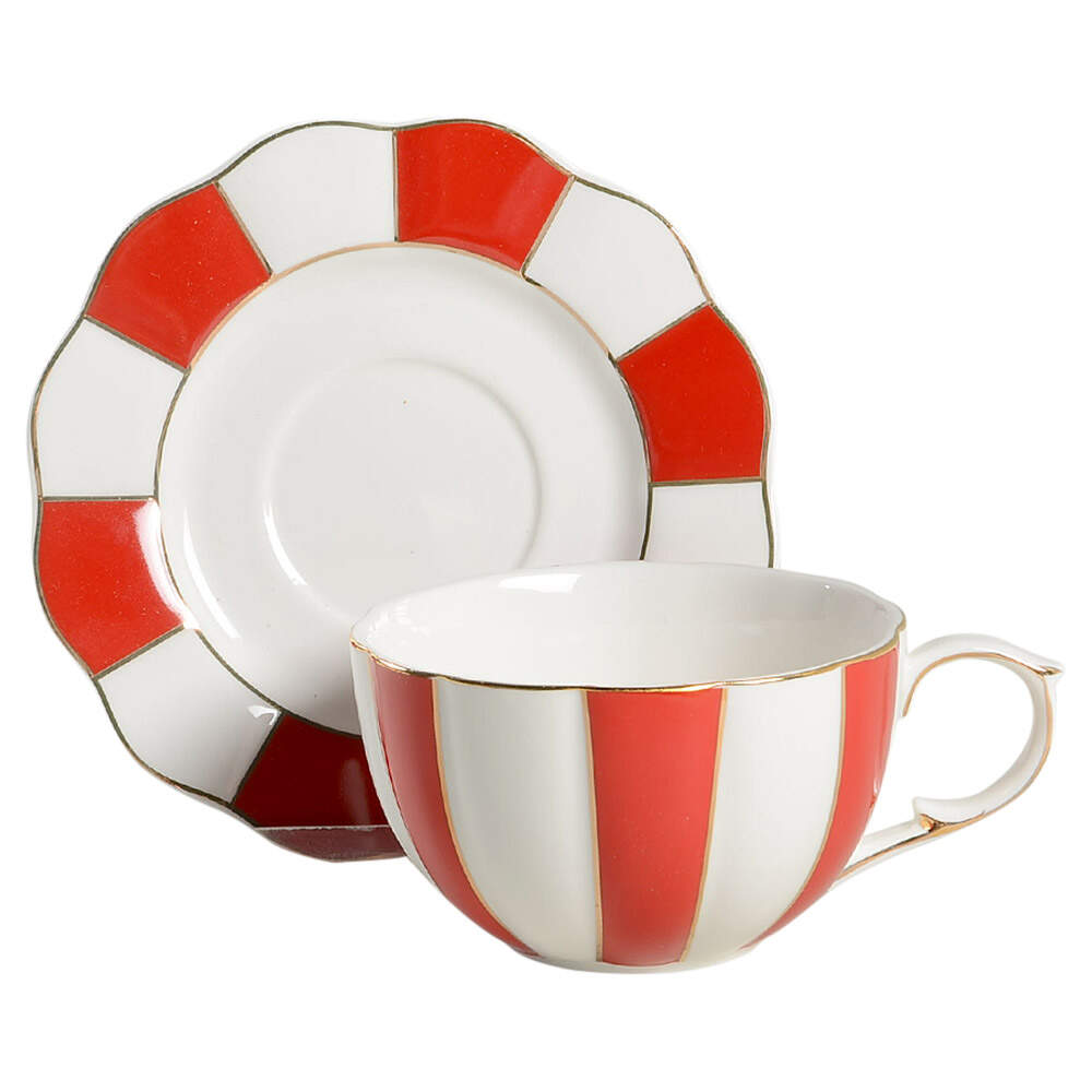 Red Scallop Flat Cup & Saucer Set by Grace's Teaware-1