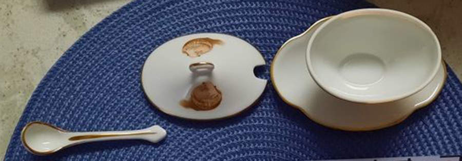 GIN369 Oval Mustard w/Lid, Attached Underplate & Spoon by Ginori 1735-1