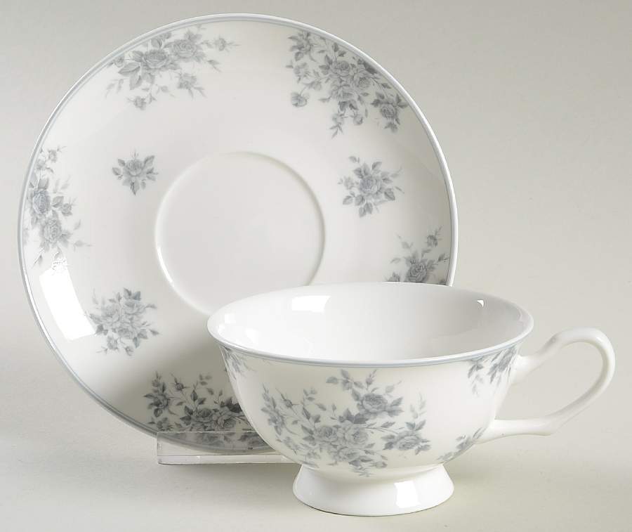 Grey Rose Footed Cup & Saucer Set by Grace's Teaware-1