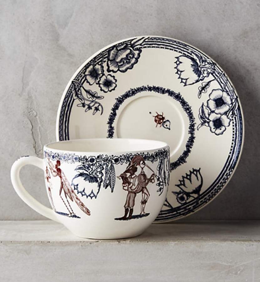 Les Fables Flat Cup & Saucer Set by Faiencerie De Gien-1