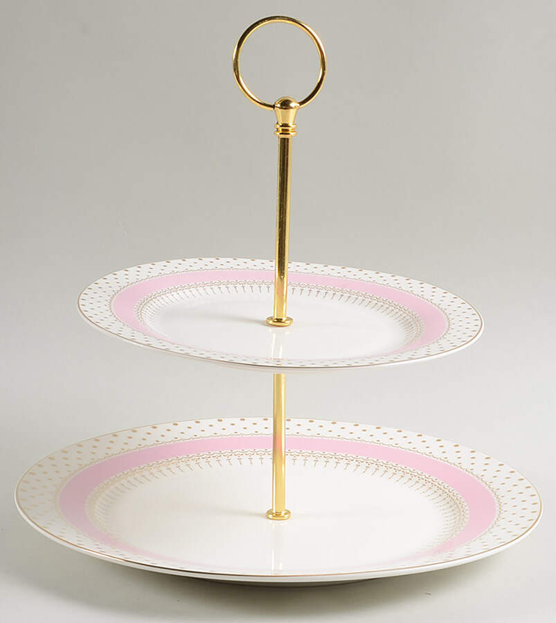 Pin Dots Pink 2 Tiered Serving Tray (Dinner & Salad Plate) by Grace's Teaware-1
