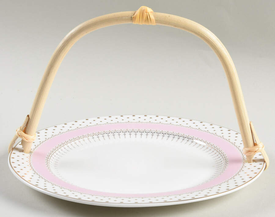 Pin Dots Pink 5 3/8"-5 5/8" Bamboo Handled Serving Plate  HC by Grace's Teaware-1