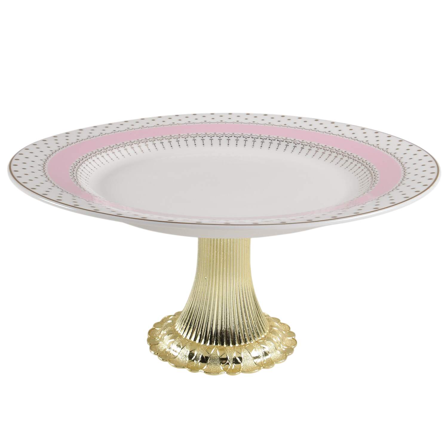 Pin Dots Pink Cake Stand with 4"-5" Metal Pedestal  Hc by Grace's Teaware-1