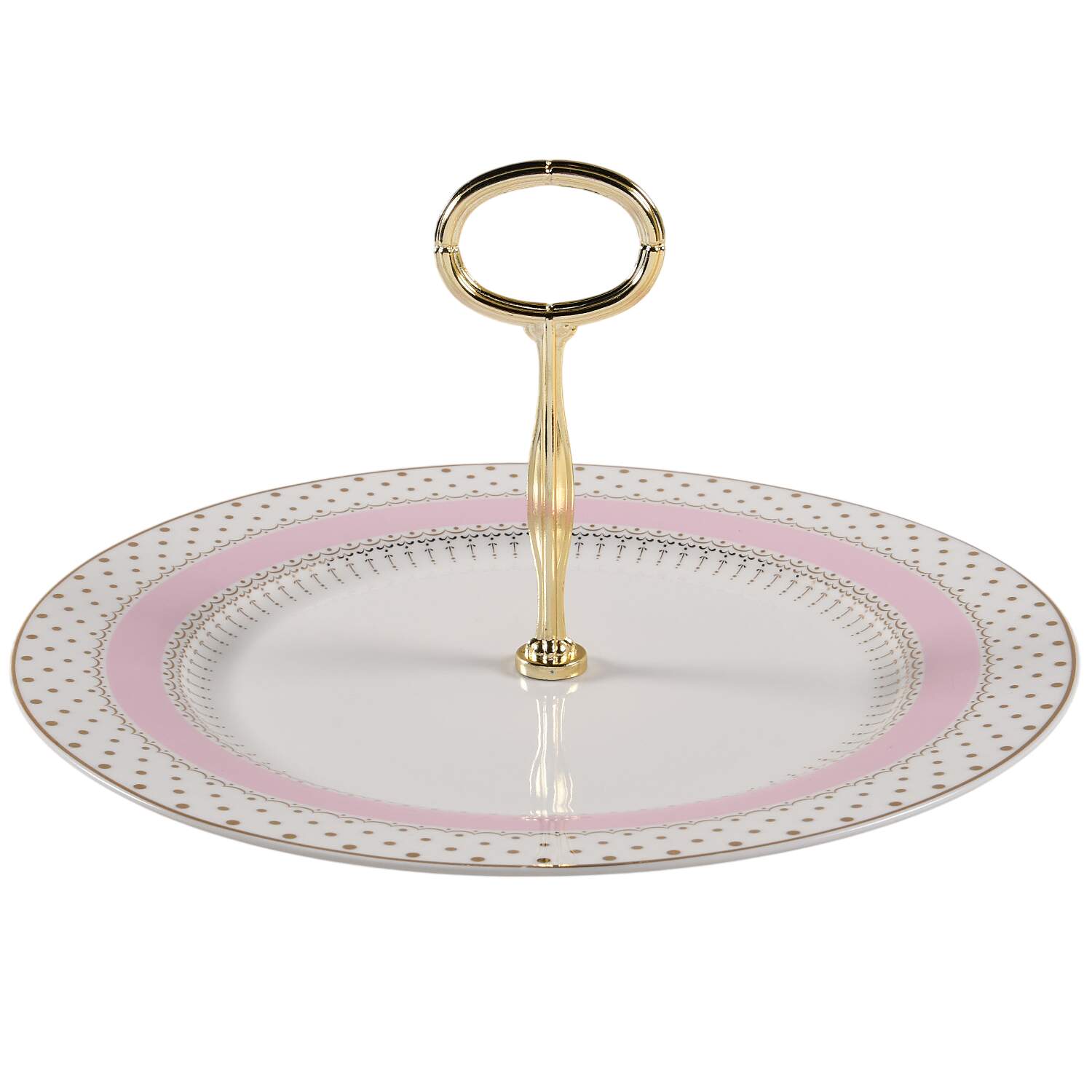 Pin Dots Pink Round Serving Plate with Handle (CH) HC by Grace's Teaware-1