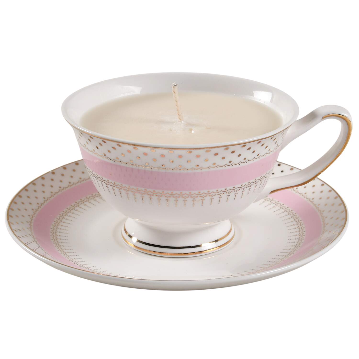 Pin Dots Pink Scented Cup & Saucer Candle-Vanilla  HC by Grace's Teaware-1