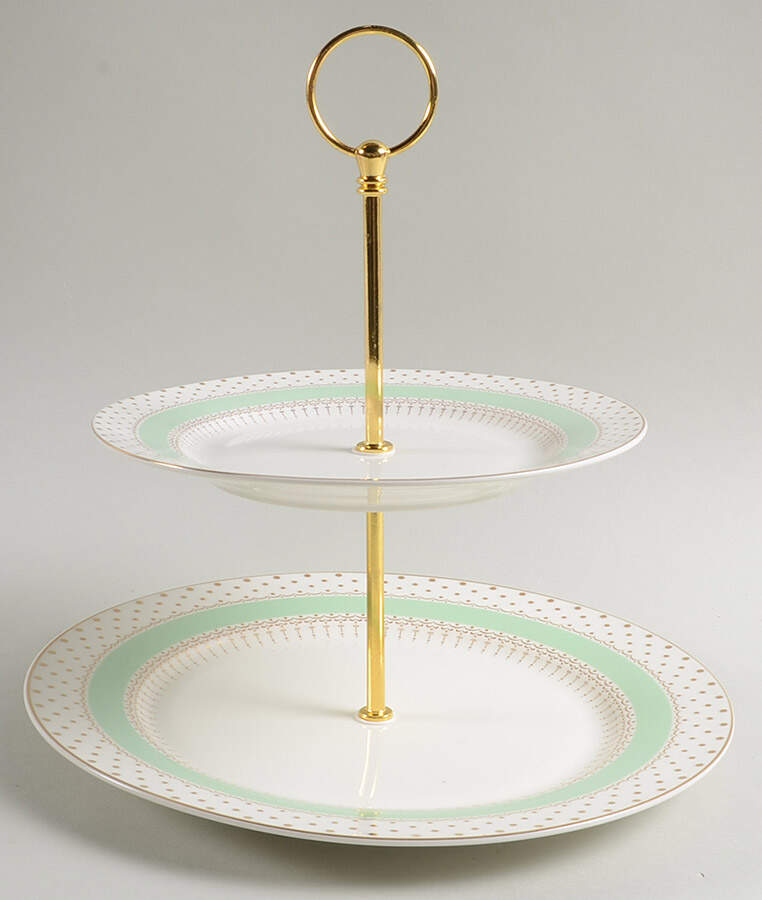 Pin Dots Mint Green 2 Tiered Serving Tray (Dinner & Salad Plate) by Grace's Teaware-1