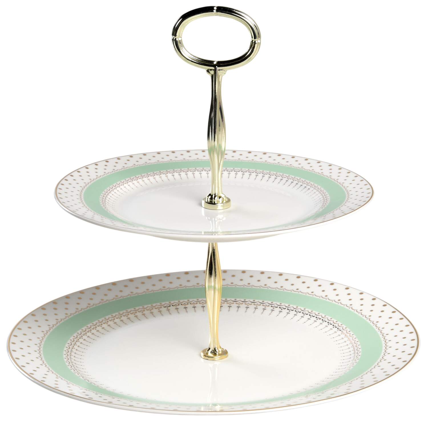 Pin Dots Mint Green 6 5/8"-10"  2 Tiered Serving Tray (Dp, Sp) HC by Grace's Teaware-1