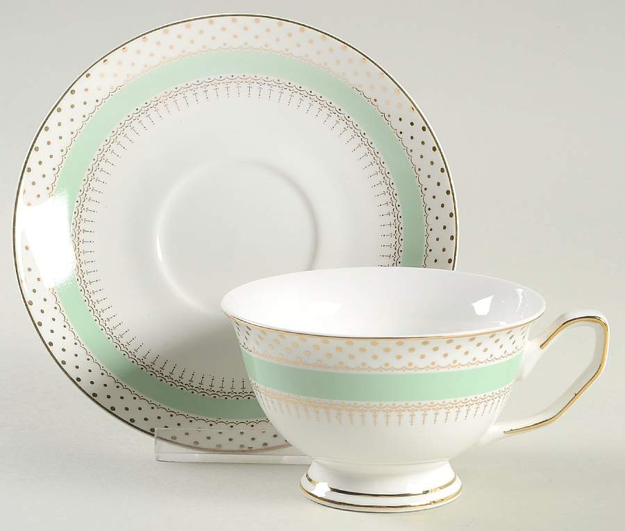 Pin Dots Mint Green Footed Cup & Saucer Set by Grace's Teaware-1