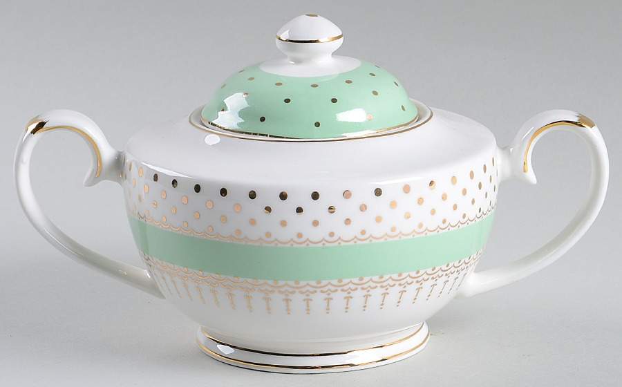 Pin Dots Mint Green Sugar Bowl & Lid by Grace's Teaware-1