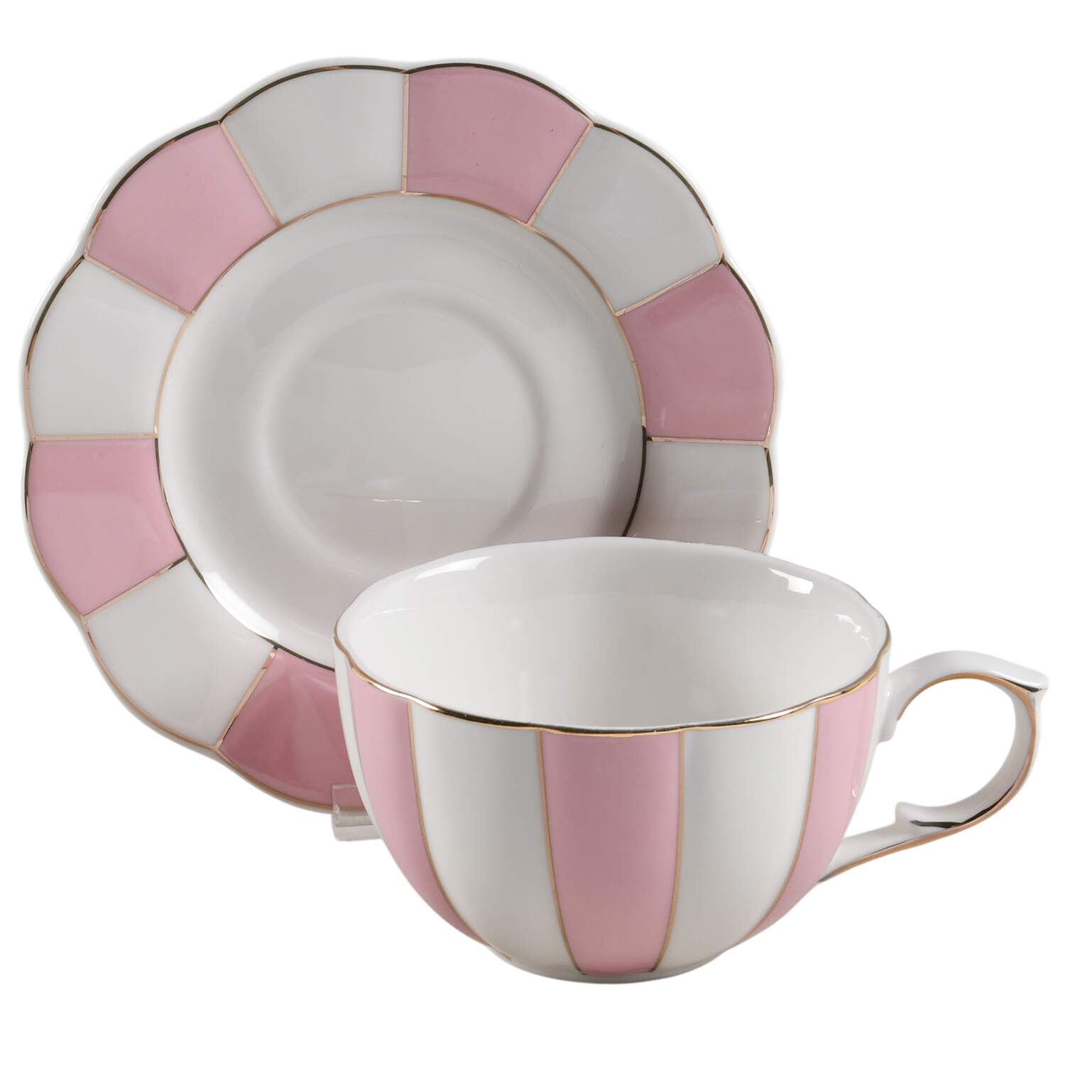 Pink Scallop Flat Cup & Saucer Set by Grace's Teaware-1