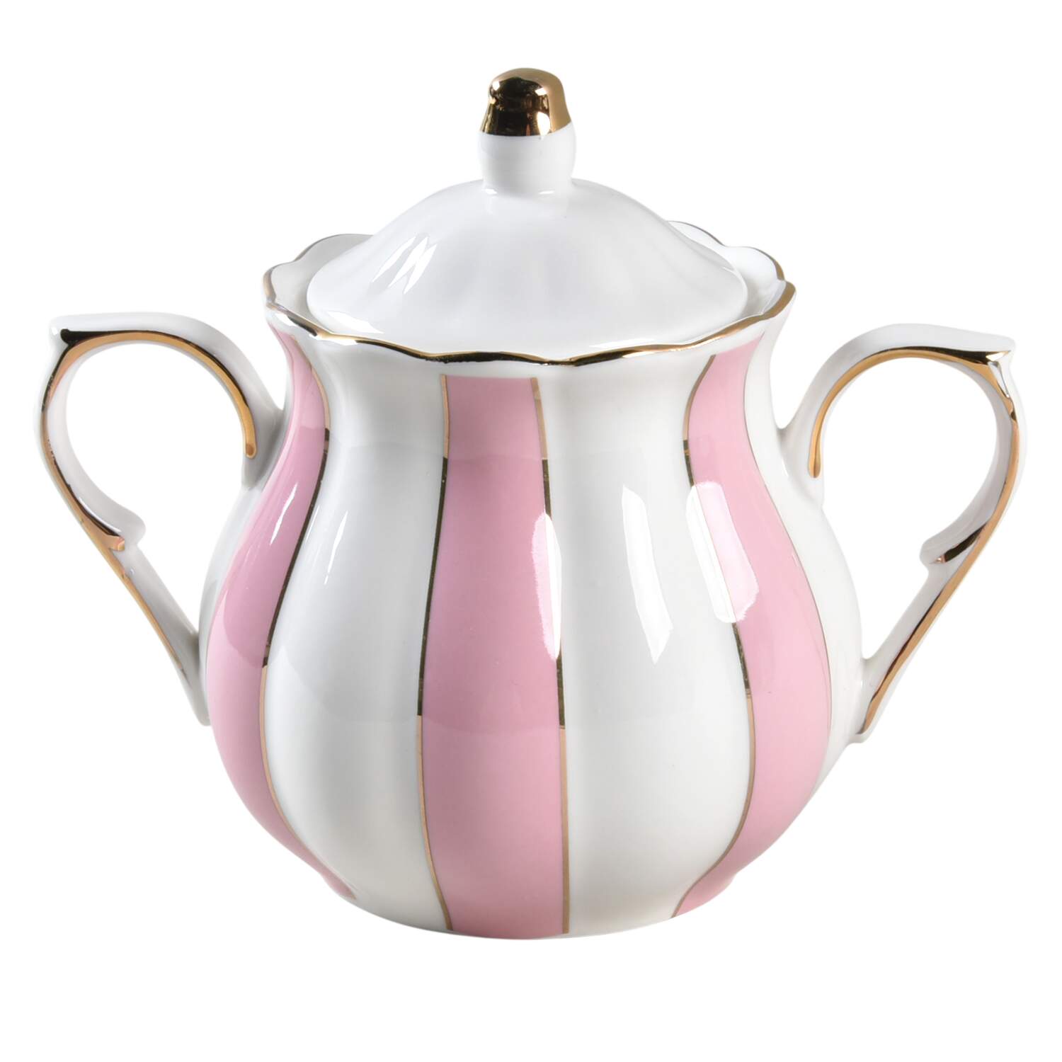 Pink Scallop Sugar Bowl & Lid by Grace's Teaware-1