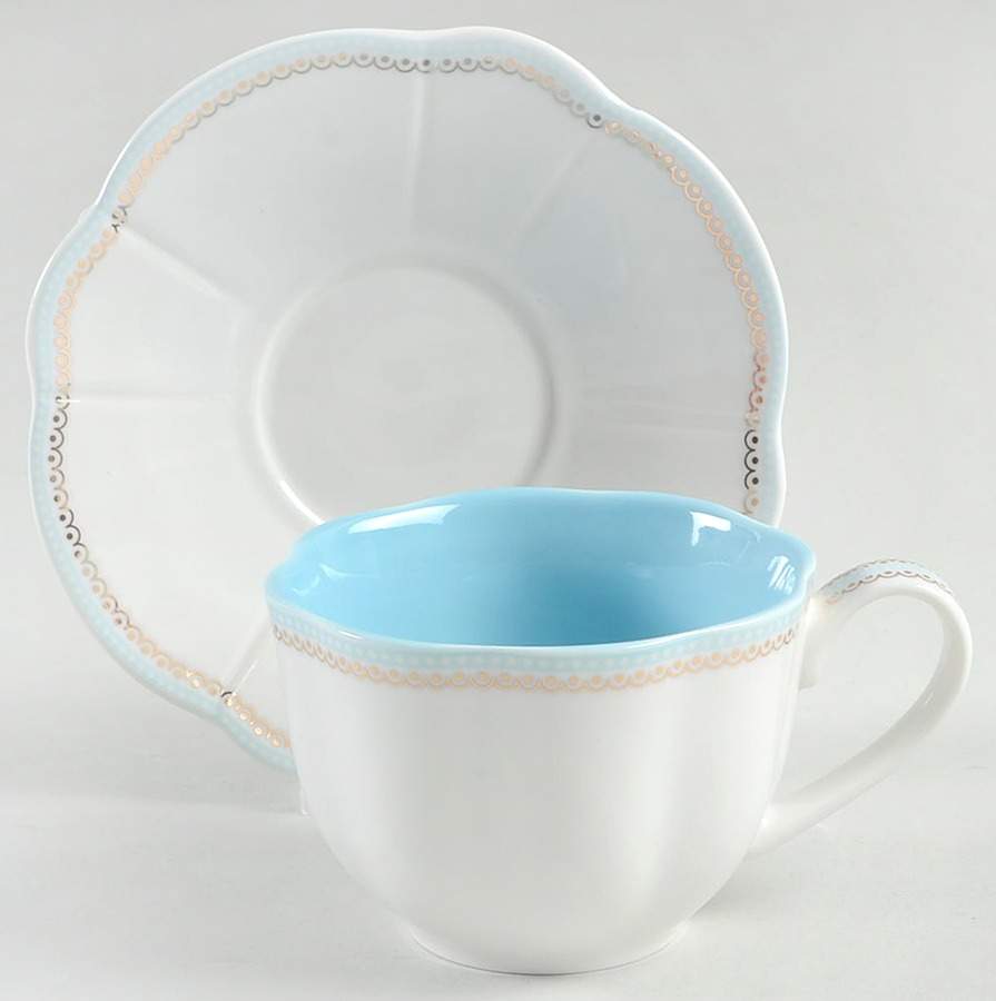Scallop Aqua Gold Flat Cup & Saucer Set by Grace's Teaware-1