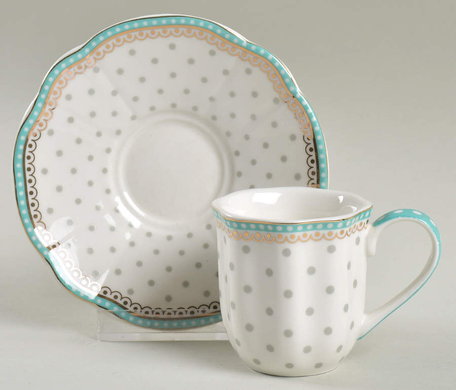 Josephine Aqua Flat Demitasse Cup & Saucer Set by Grace's Teaware-1
