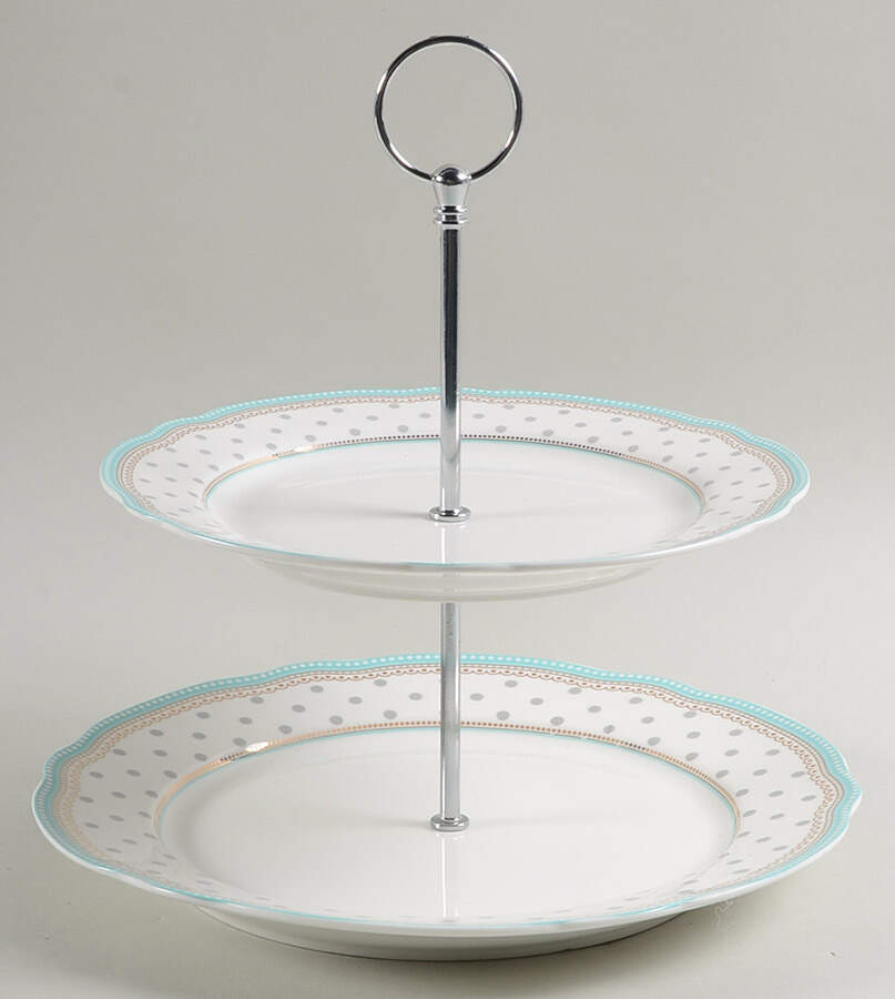 Josephine Aqua 2 Tiered Serving Tray (Dinner & Salad Plate) by Grace's Teaware-1