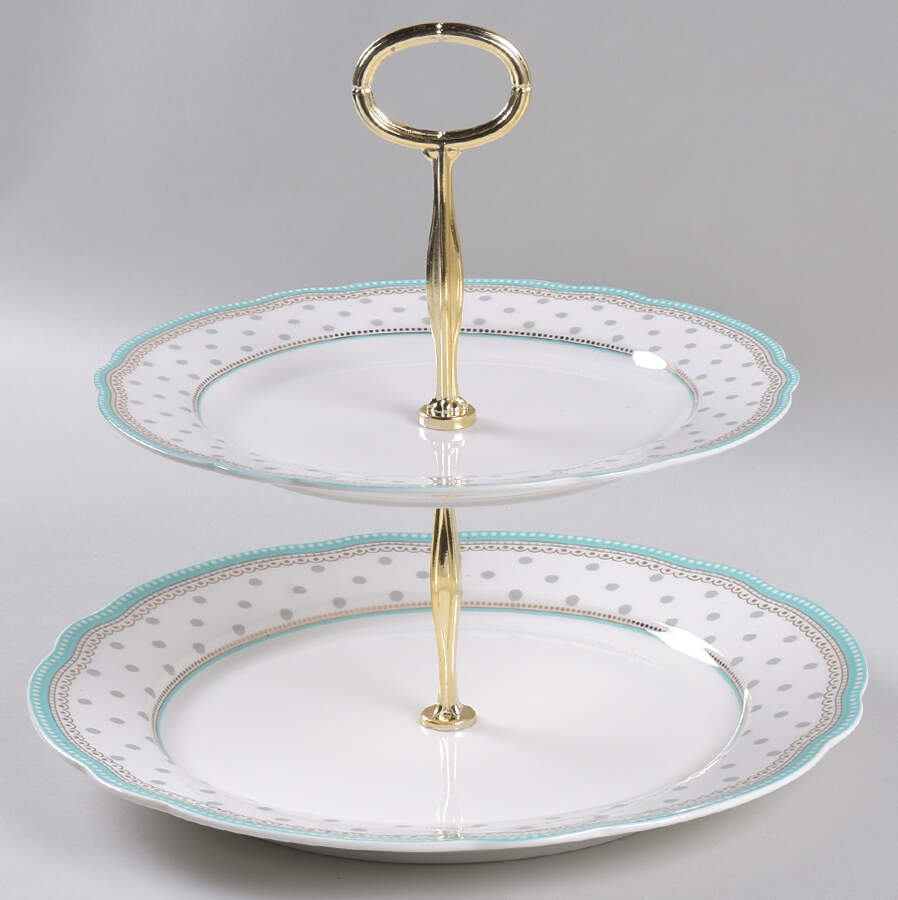 Josephine Aqua 6 5/8"-10"  2 Tiered Serving Tray (Dp, Sp) HC by Grace's Teaware-1