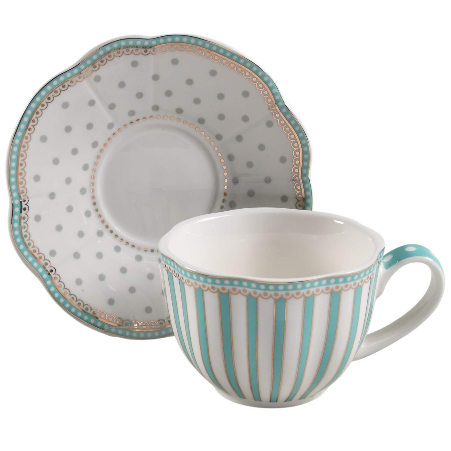 Josephine Aqua Flat Cup & Saucer Set by Grace's Teaware-1