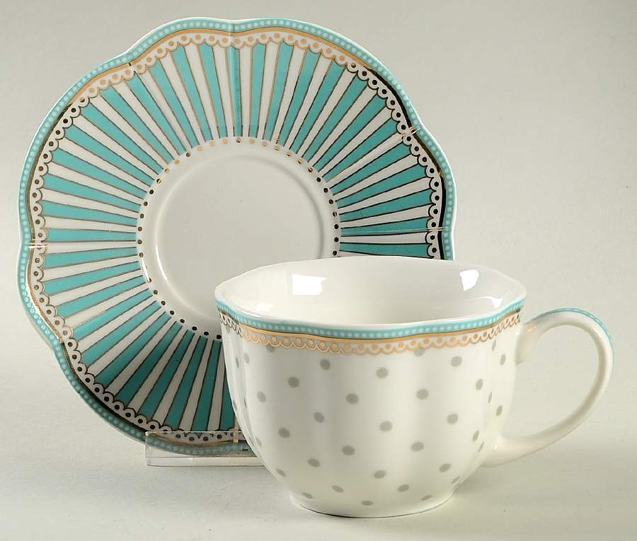 Josephine Aqua Flat Cup & Saucer Set by Grace's Teaware-1
