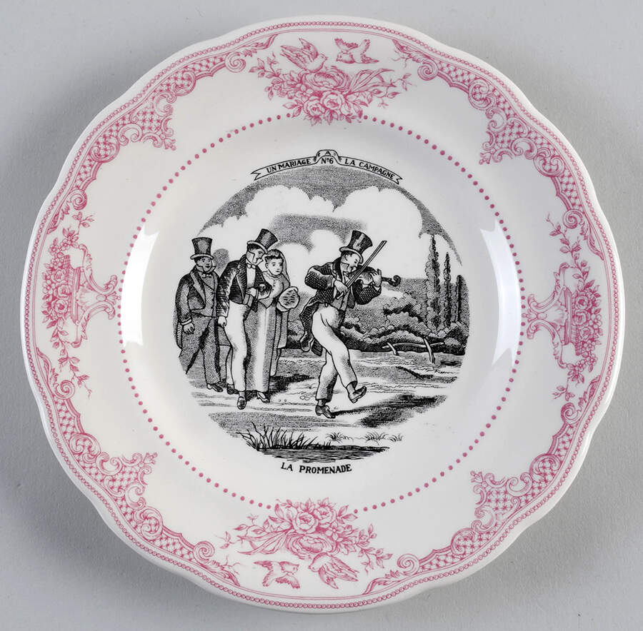 Mariage a la Campagne Rose Dessert/Pie Plate by Faiencerie De Gien-1