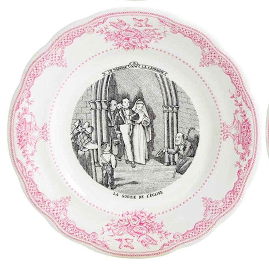 Mariage a la Campagne Rose Dessert/Pie Plate by Faiencerie De Gien-1