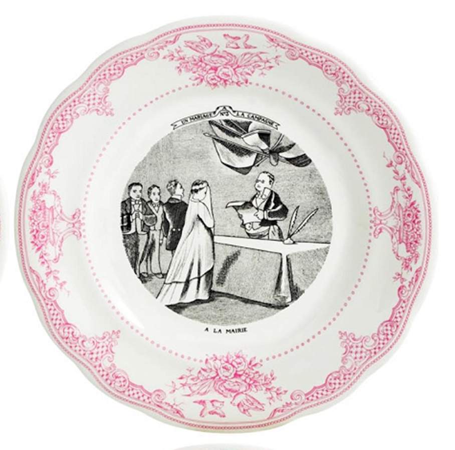 Mariage a la Campagne Rose Dessert/Pie Plate by Faiencerie De Gien-1