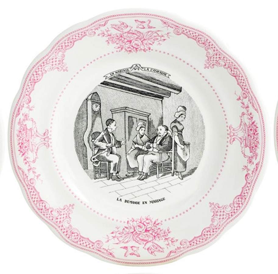 Mariage a la Campagne Rose Dessert/Pie Plate by Faiencerie De Gien-1
