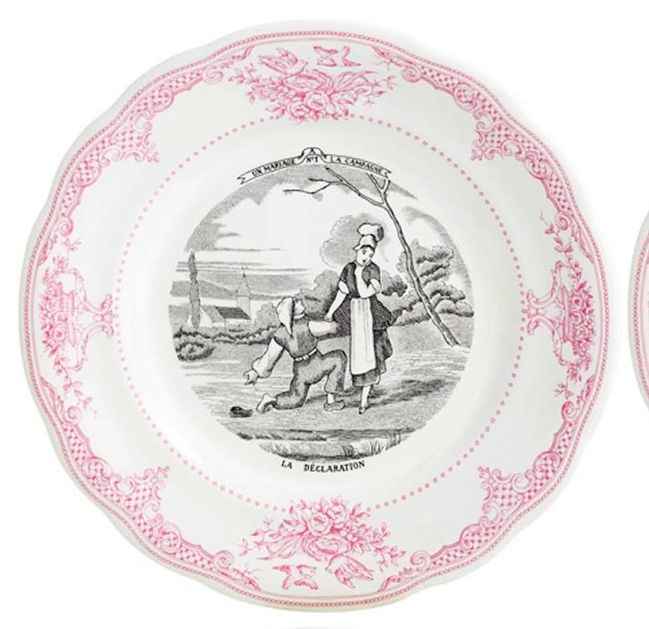 Mariage a la Campagne Rose Dessert/Pie Plate by Faiencerie De Gien-1